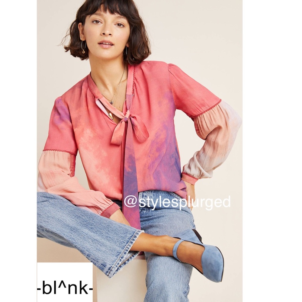 NWT ANTHROPOLOGIE bl-nk brand Mina Tie-Dyed Peasant blouse size medium